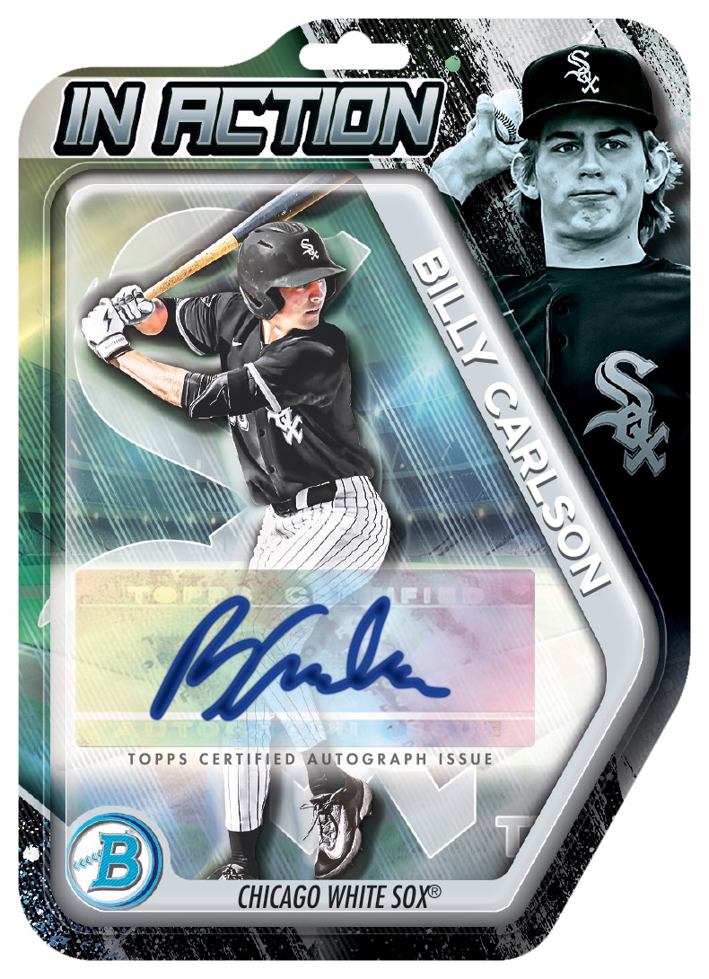 2025 Bowman Draft Baseball Billy Carlson Bowman In Action Autographs, no serial number on the front