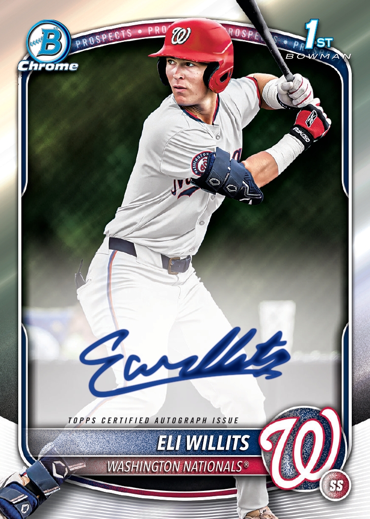2025 Bowman Draft Baseball Eli Willits Chrome Prospect Autograph, 1st Bowman, no serial number on the front