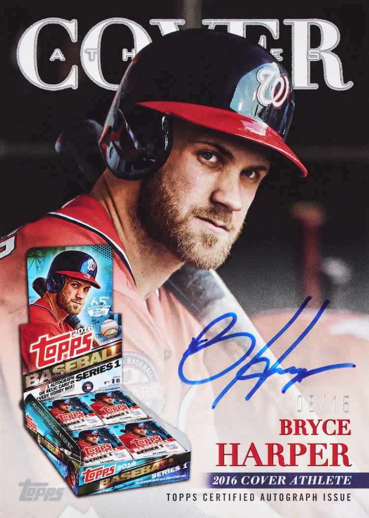 2026 Topps Series 1 Baseball Bryce Harper Cover Athletes Autograph, 2016 Cover Athlete, numbered 08/15