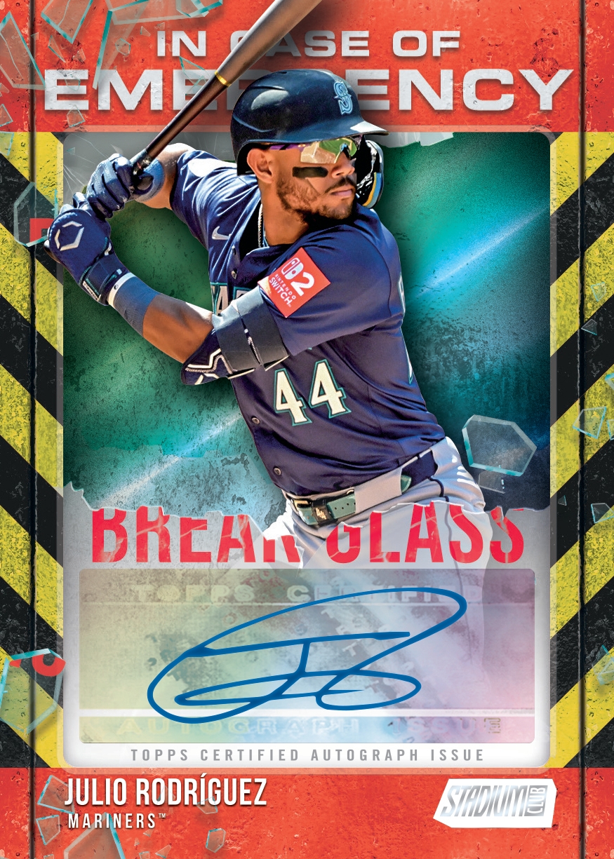 2025 Topps Stadium Club Baseball Julio Rodríguez In Case of Emergency Autographs, no serial number on the front