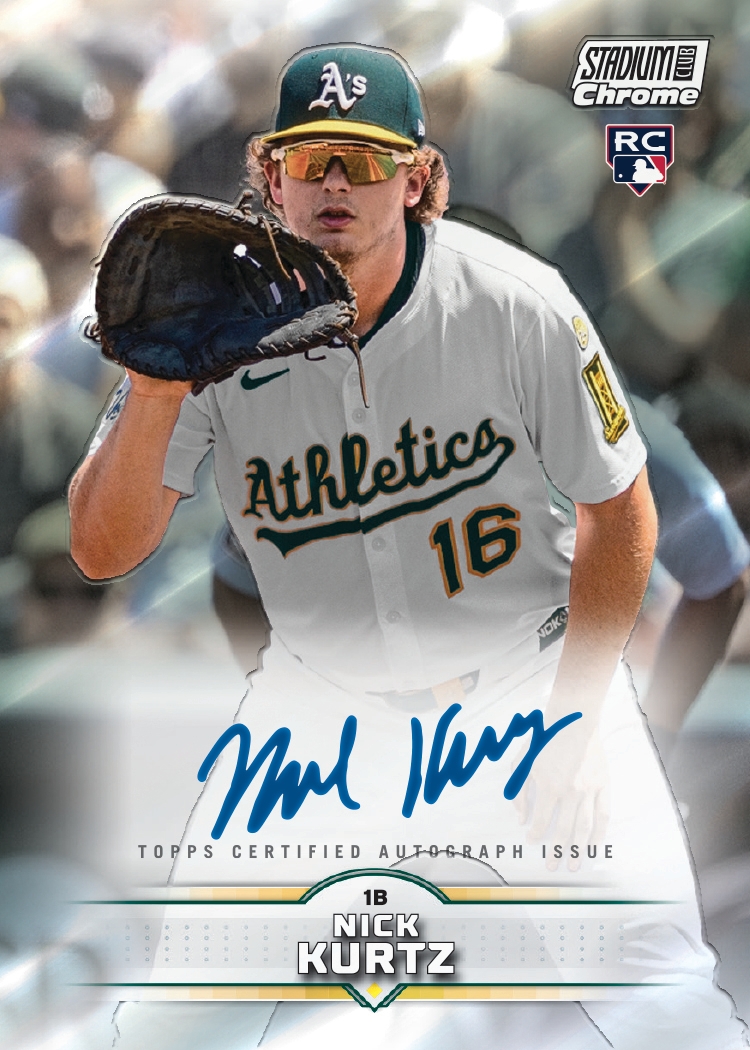2025 Topps Stadium Club Baseball Nick Kurtz Base Chrome Autographs rookie, no serial number on the front