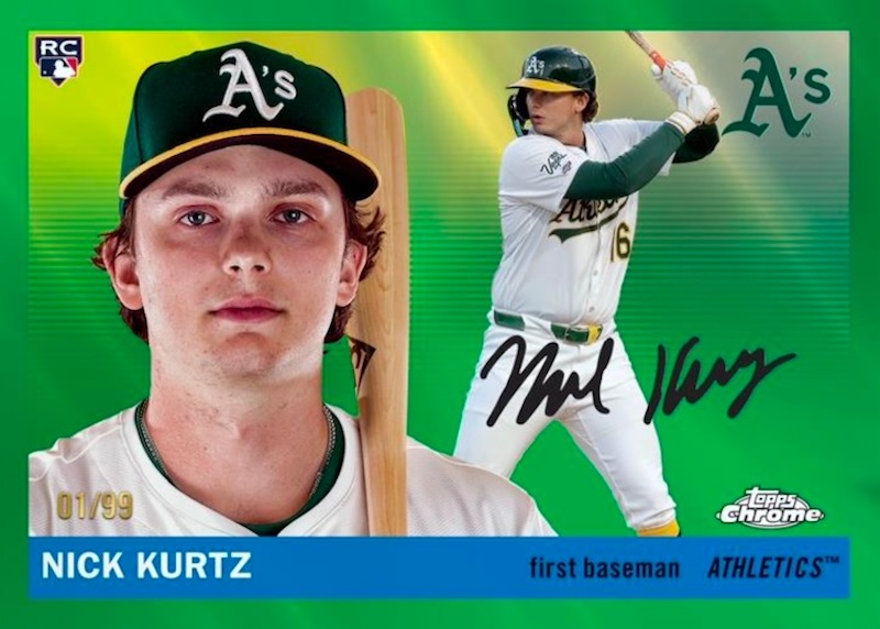 2025 Topps Chrome Platinum Baseball Nick Kurtz base card #254 rookie, green parallel numbered 01/99