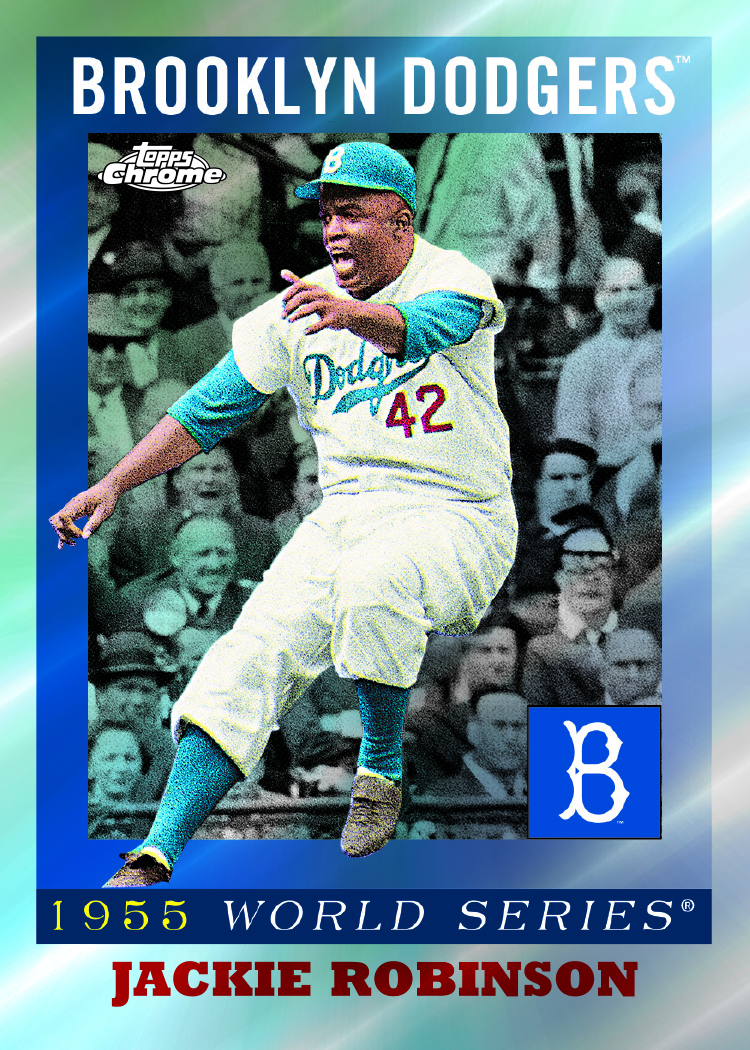 2025 Topps Chrome Platinum Baseball Jackie Robinson 1955 World Series insert, Brooklyn Dodgers, no serial number on the front