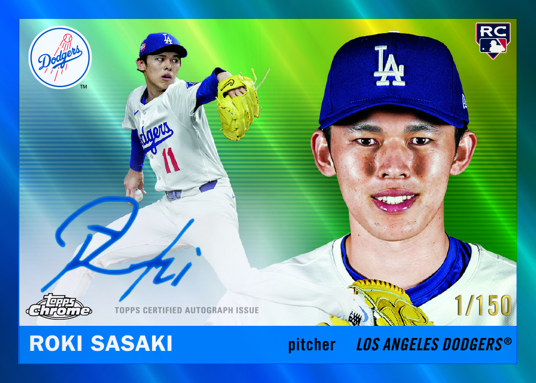 2025 Topps Chrome Platinum Baseball Roki Sasaki Autographs Aqua rookie autograph numbered 1/150