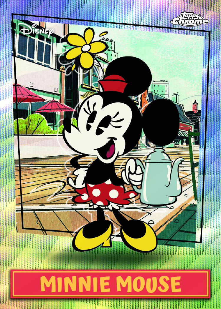 2026 Topps Disney Neon Minnie Mouse Mickey Shorts Short Print, wave-pattern Chrome with no serial number on the front
