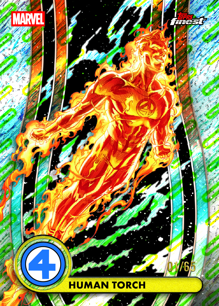 2026 Topps Finest Fantastic Four Human Torch base card #3 refractor numbered 01/65