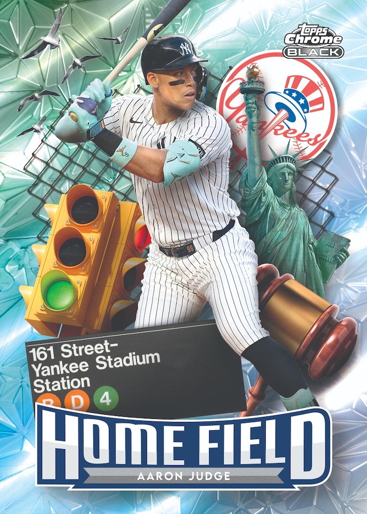 2026 Topps Chrome Black Baseball Aaron Judge Home Field insert with a 161 Street Yankee Stadium subway sign