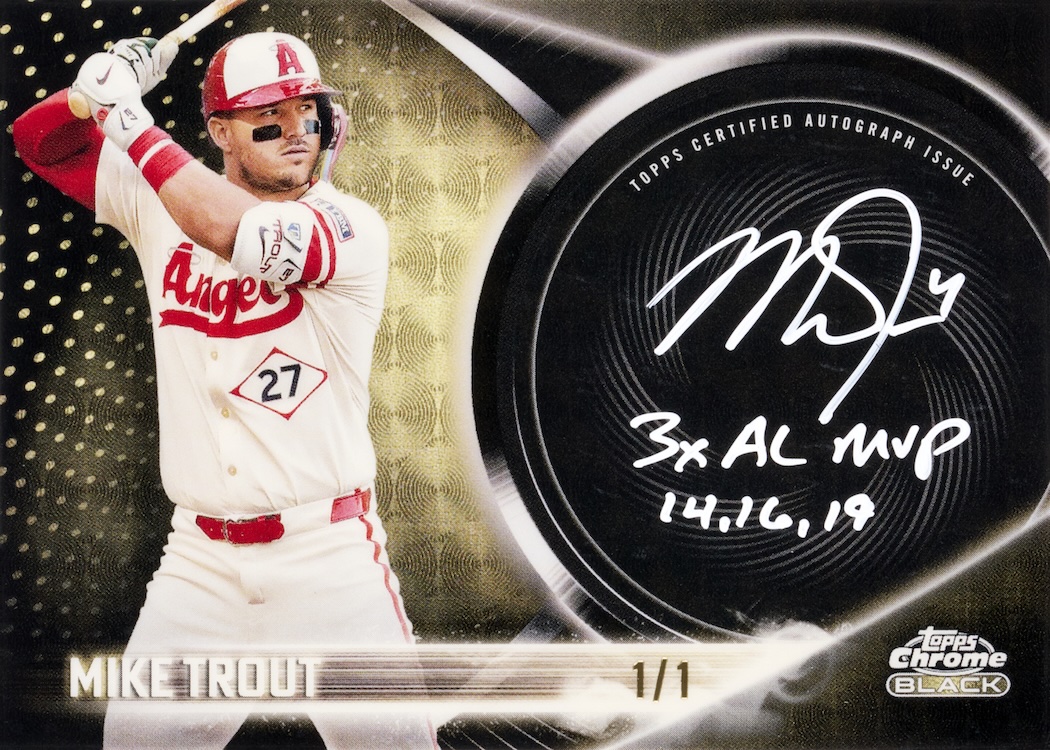 2026 Topps Chrome Black Baseball Mike Trout Paint It! Autographs Superfractor inscribed 3x AL MVP, numbered 1/1