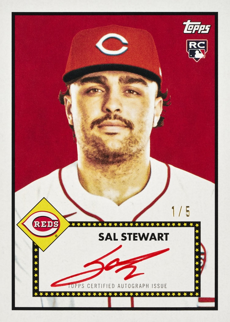 2026 Topps Series 2 Baseball Sal Stewart Base Card 1952 Autograph Variation Red rookie, red ink, numbered 1/5