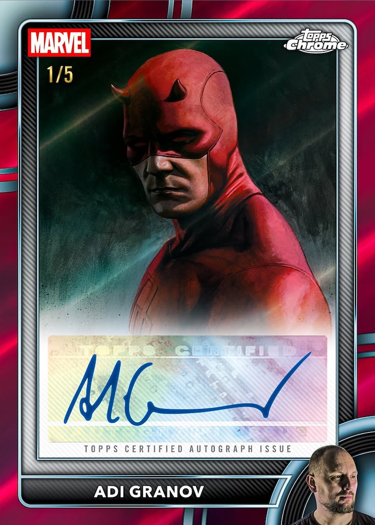 2026 Topps Chrome Marvel Comics Adi Granov Authentic Marvel Comic Book Artist Autographs Red Refractor numbered 1/5, Daredevil artwork