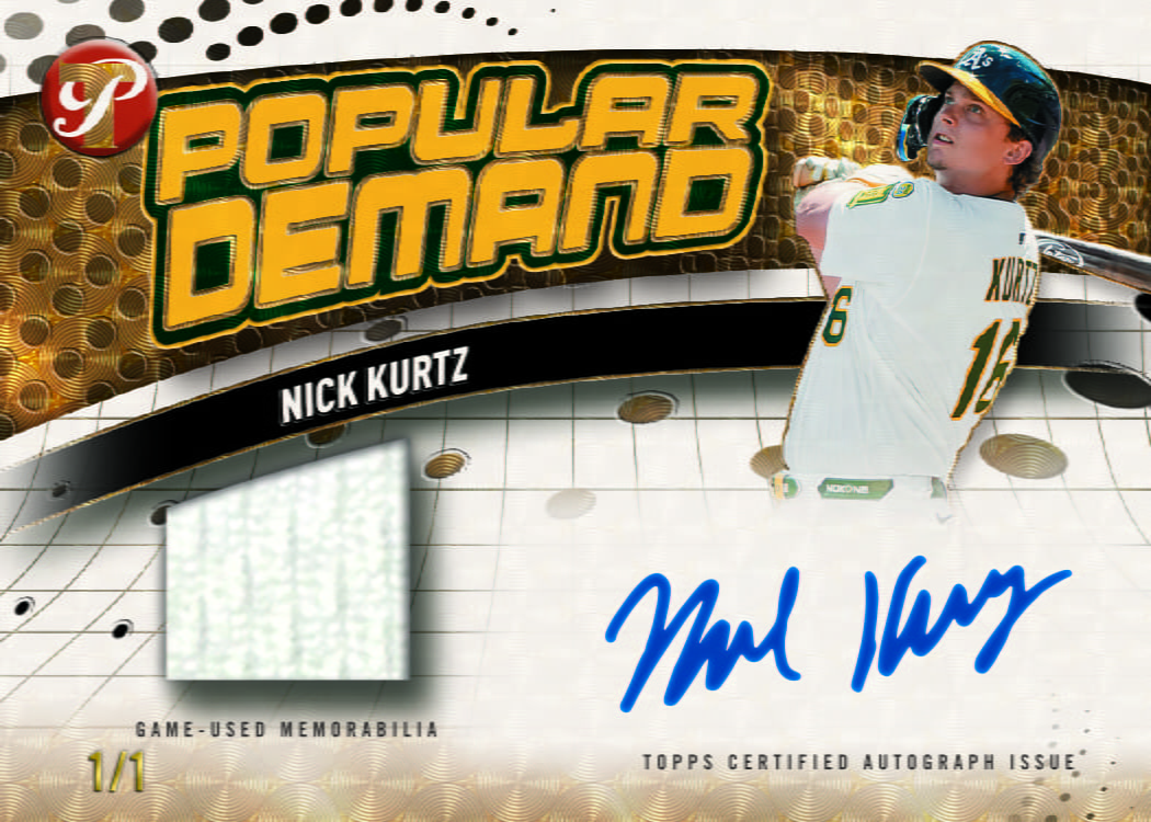 2026 Topps Pristine Baseball Nick Kurtz Popular Demand Autograph Relic, gold finish, numbered 1/1