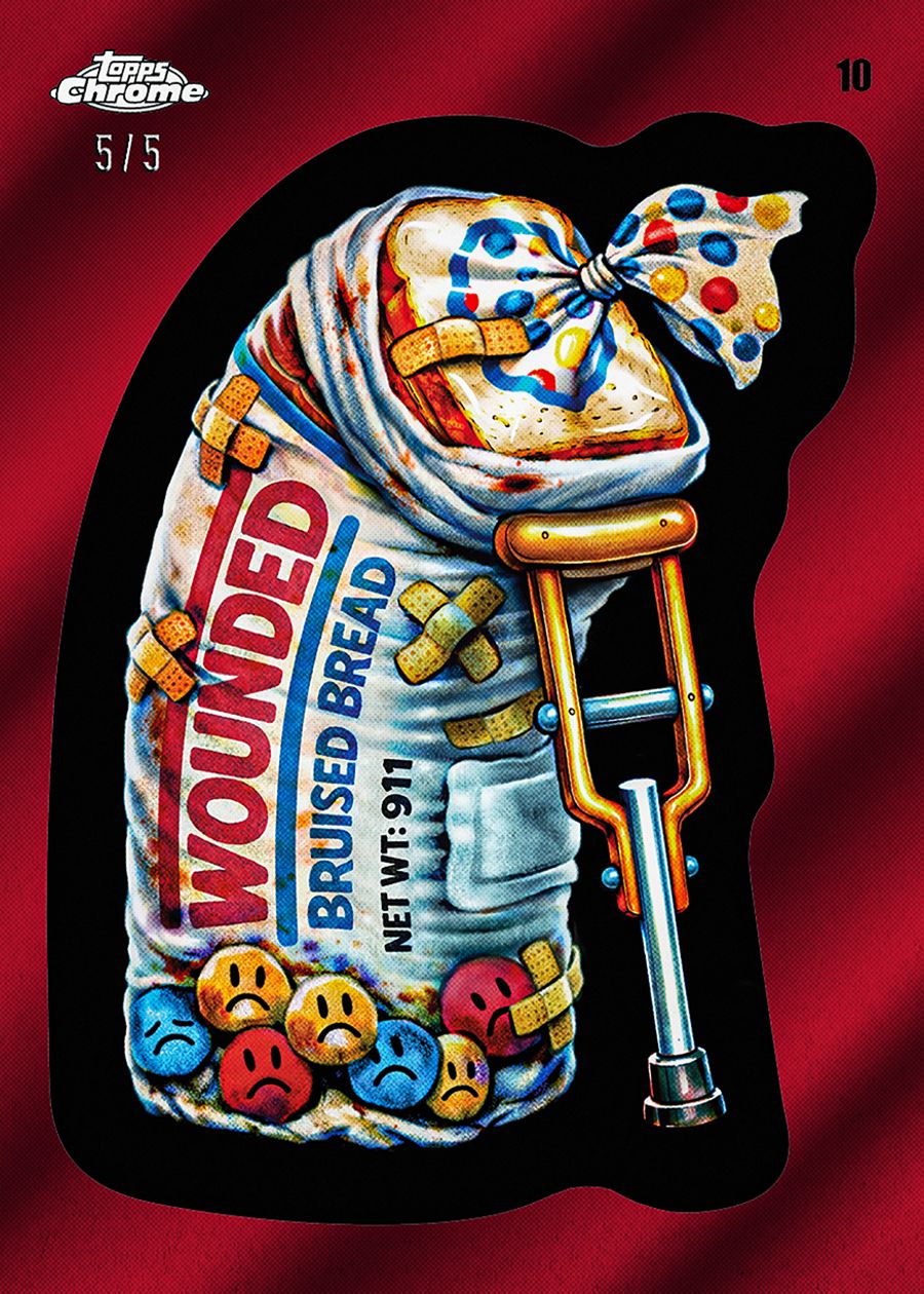 2026 Topps Wacky Packages All New Series Wounded Bread Base Chrome Red numbered 5/5
