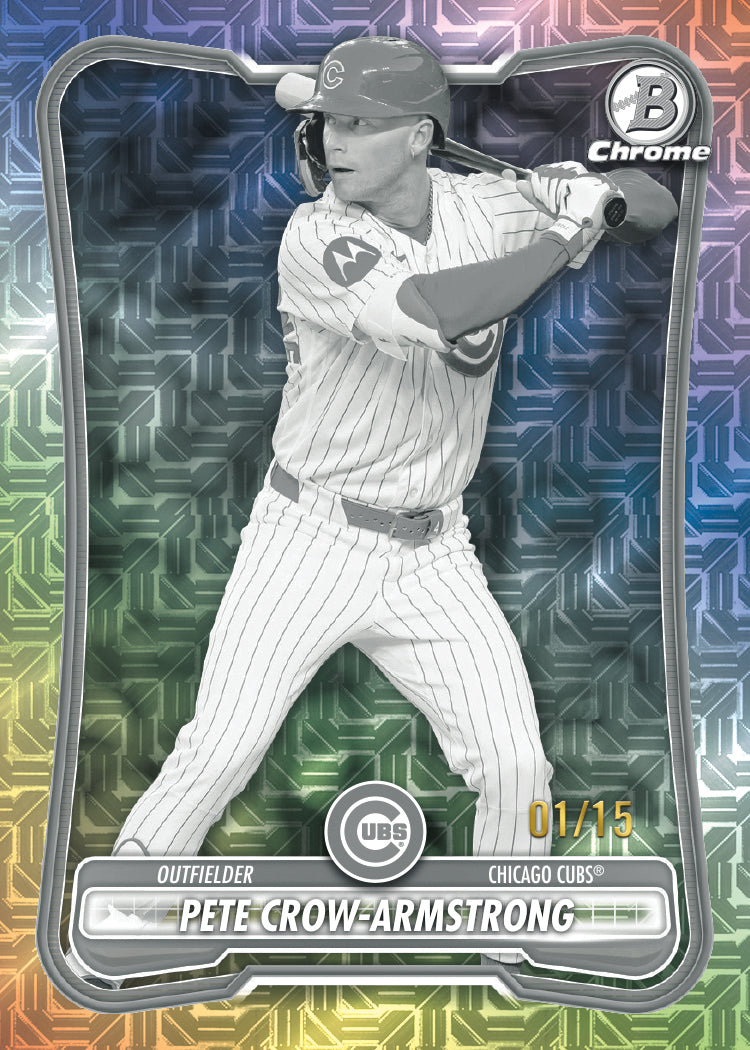 2026 Bowman Chrome Mega Box Pete Crow-Armstrong Black & White Mojo Refractor numbered 01/15