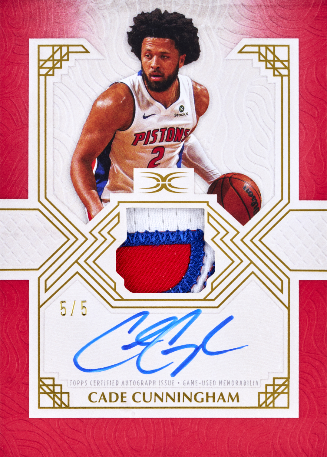 2025-26 Topps Definitive Basketball Cade Cunningham Authentic Relic Autographs Red numbered 5/5