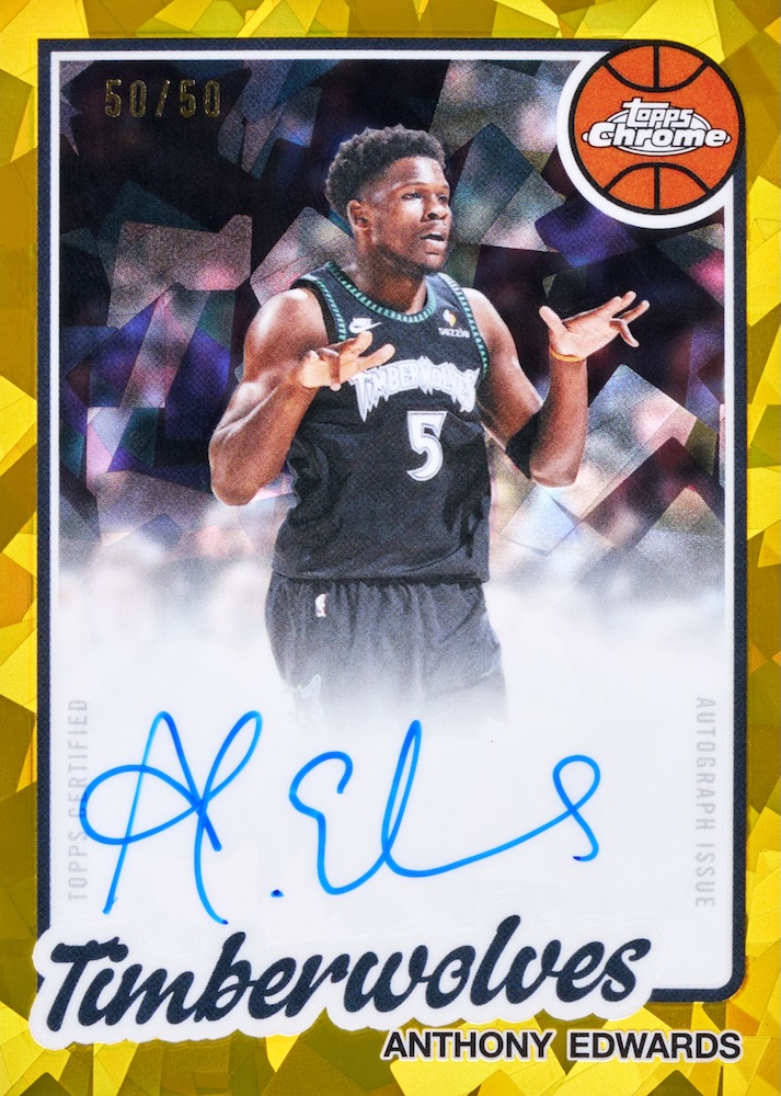2025-26 Topps Chrome Update Basketball Sapphire Anthony Edwards 1980-81 Topps Basketball Autographs Gold Sapphire numbered 50/50