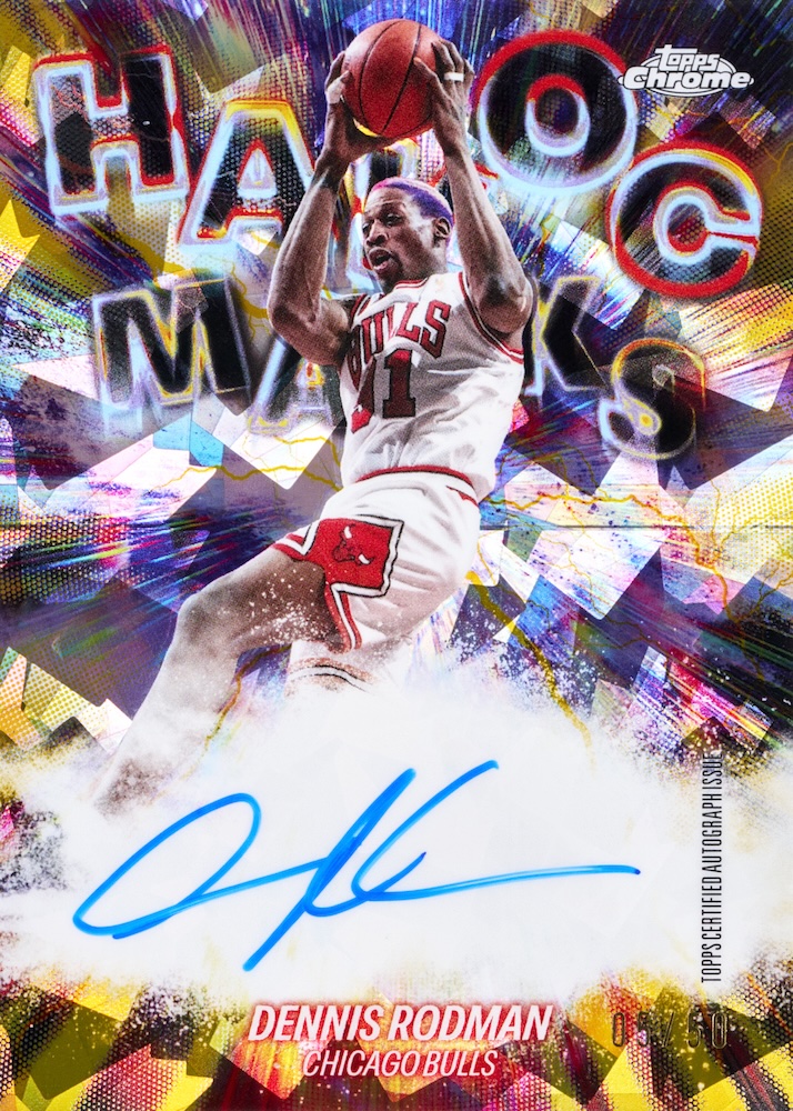 2025-26 Topps Chrome Update Basketball Sapphire Dennis Rodman Havoc Marks autograph Gold Sapphire numbered to 50