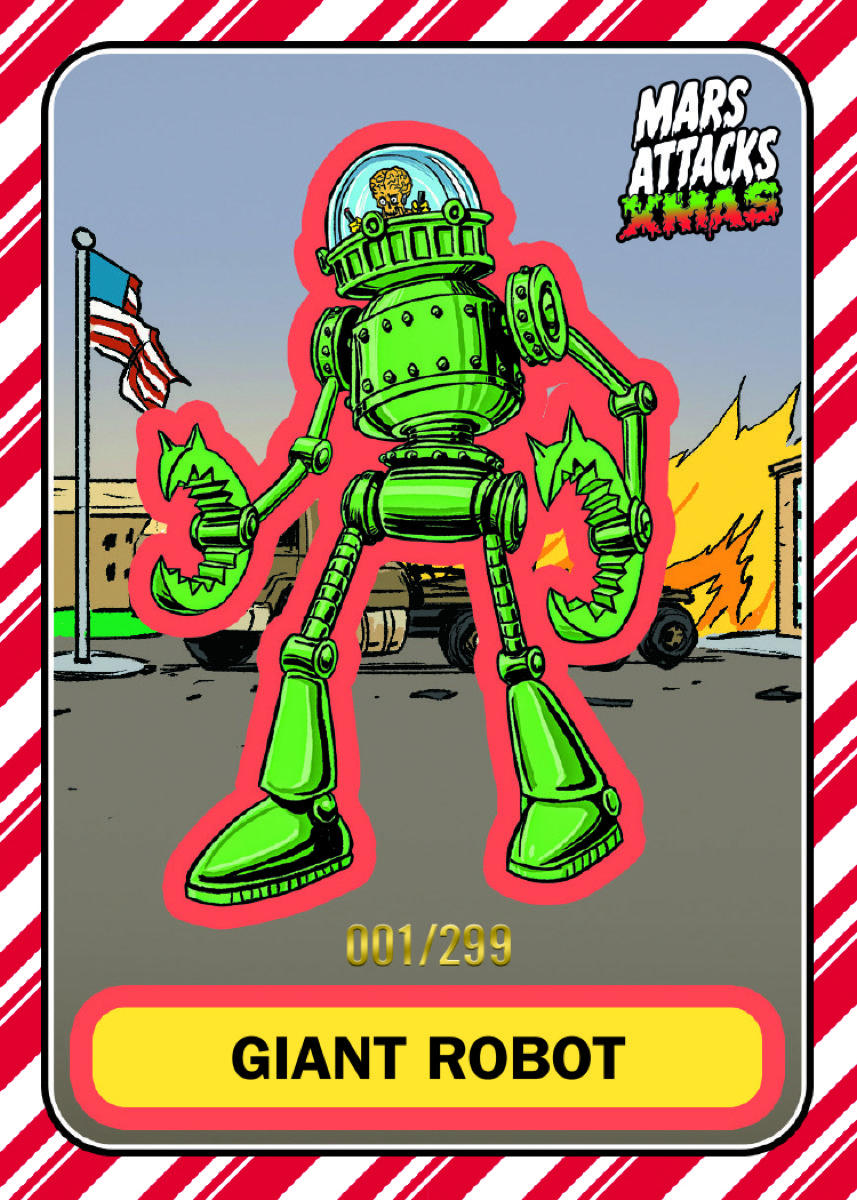 2026 Topps Mars Attacks Christmas Giant Robot character card, Candy Cane numbered 001/299