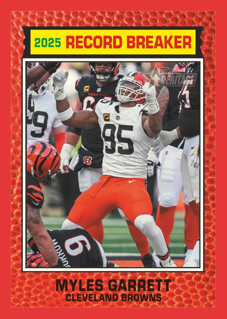 2026 Topps Heritage Football Myles Garrett 2025 Record Breaker, Red Border
