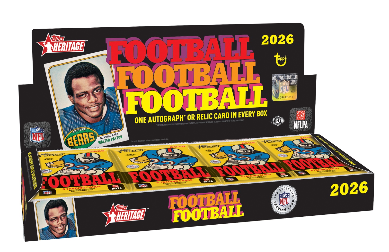 2026 Topps Heritage Football hobby box, one autograph or relic card in every box