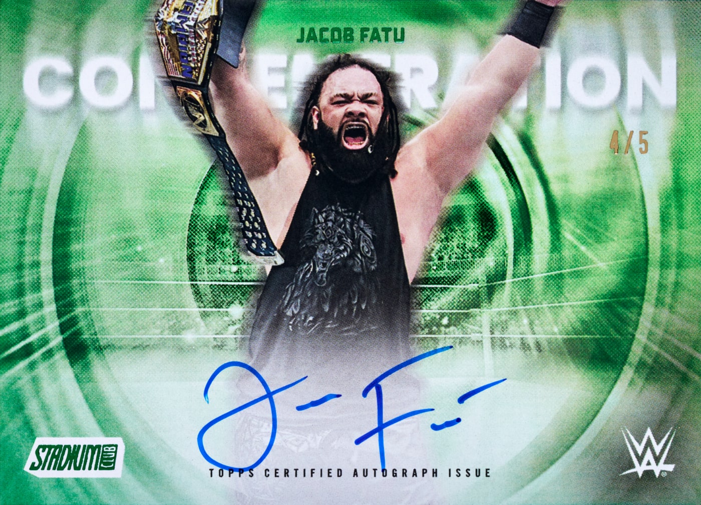 2026 Topps Stadium Club WWE Jacob Fatu Concentration Autograph numbered 4/5