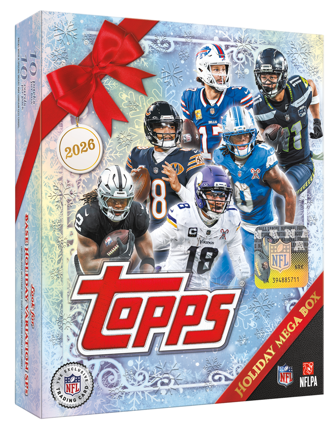 2026 Topps Holiday Football Holiday Mega Box, 10 packs per box and 10 cards per pack