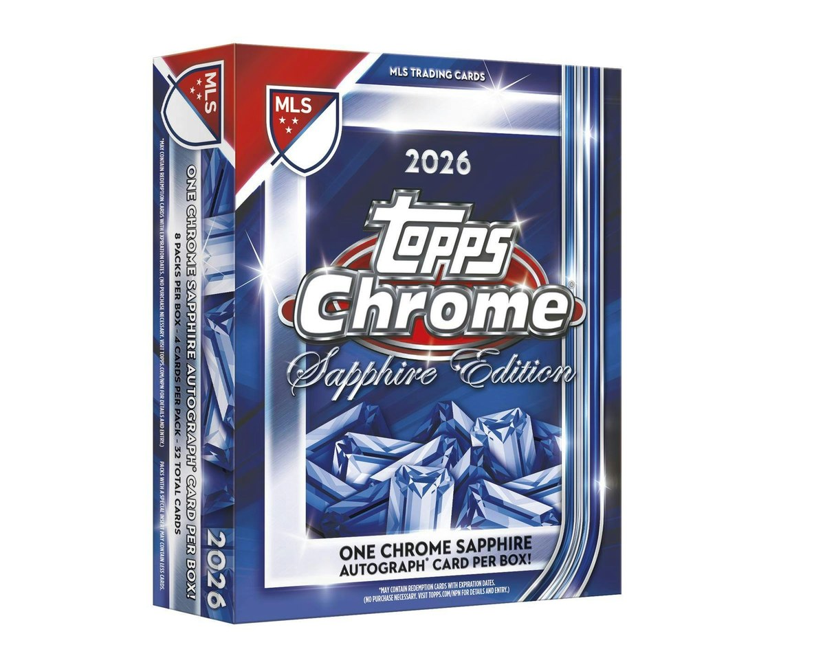 2026 Topps Chrome Sapphire Edition MLS box, 8 packs of 4 cards with one autograph per box