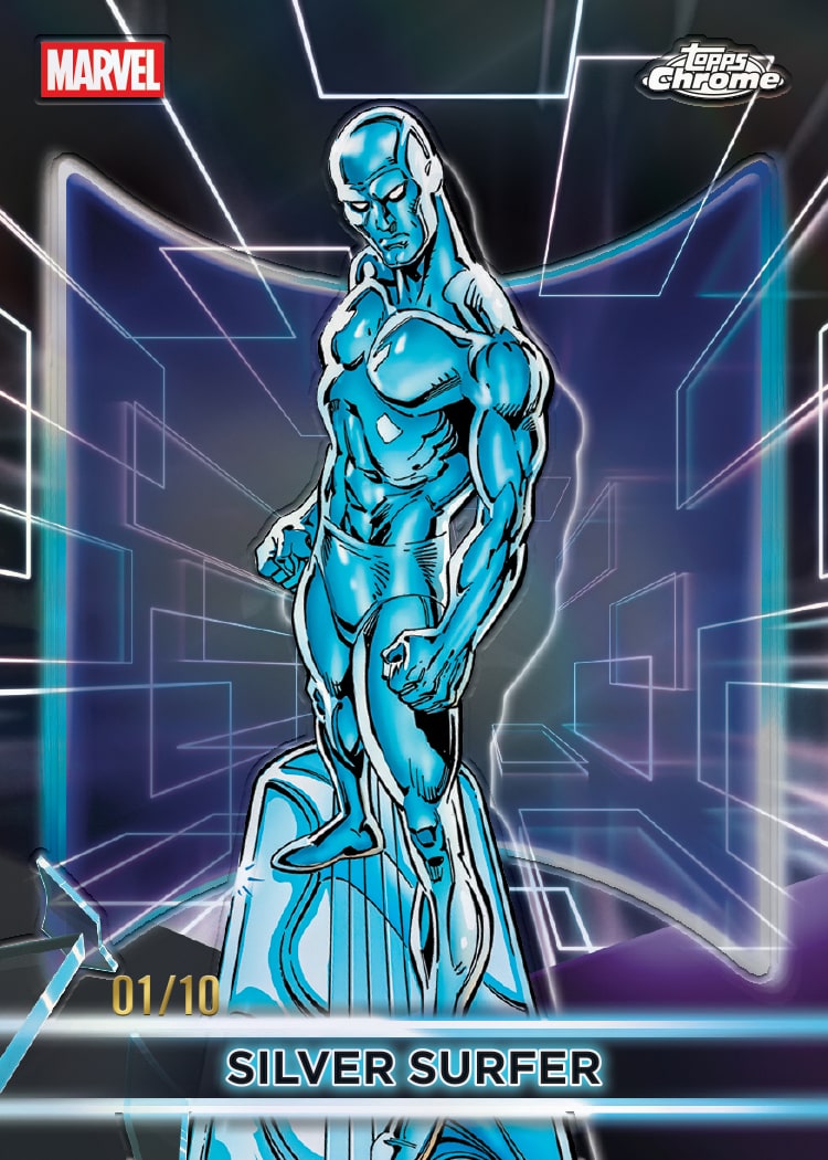 2026 Topps Neon Marvel Silver Surfer Chrome Neon Etch numbered 01/10